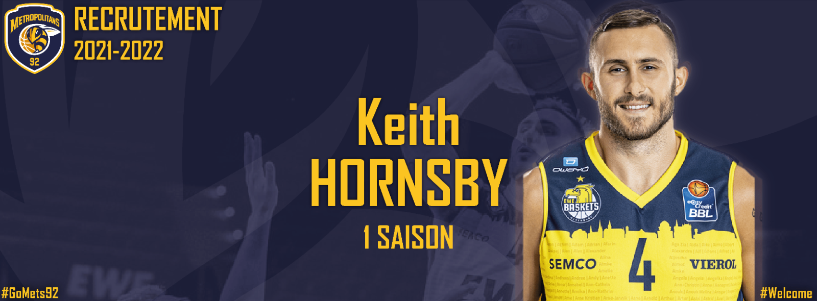 Recrutement - Keith Hornsby nouveau joueur des Metropolitans 92 !